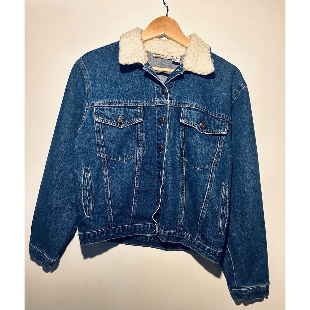 VINTAGE SHEPLERS BLUE SHERPA‎ LINED DENIM JACKET /woman’s Medium / USA MADE
